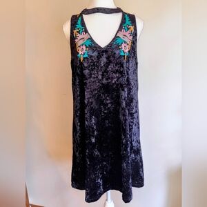 THML Black Crushed Velvet  Embroidered Sleeveless Size M Dress Whimsygoth